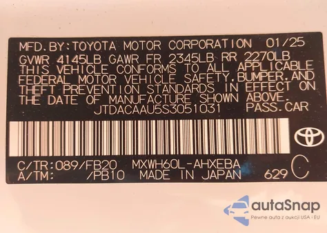 2025 Toyota Prius Le from USA, damaged, VIN JTDACAAU5S3051031
